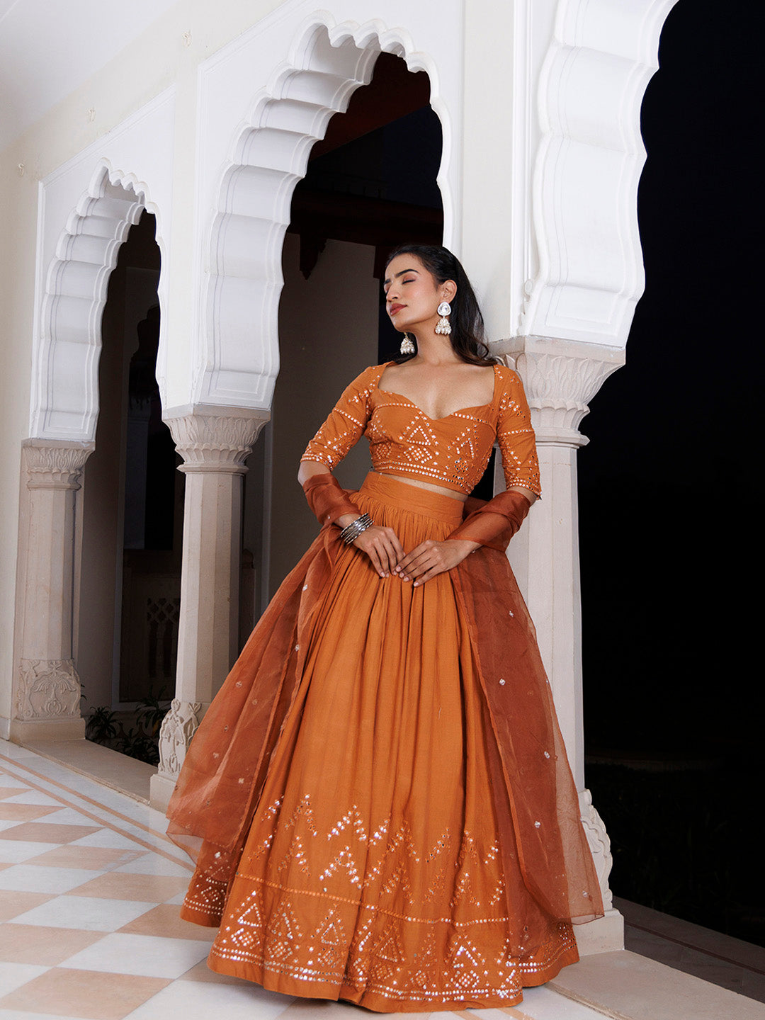 Mocha Bisque Brown Cotton Lehenga Set