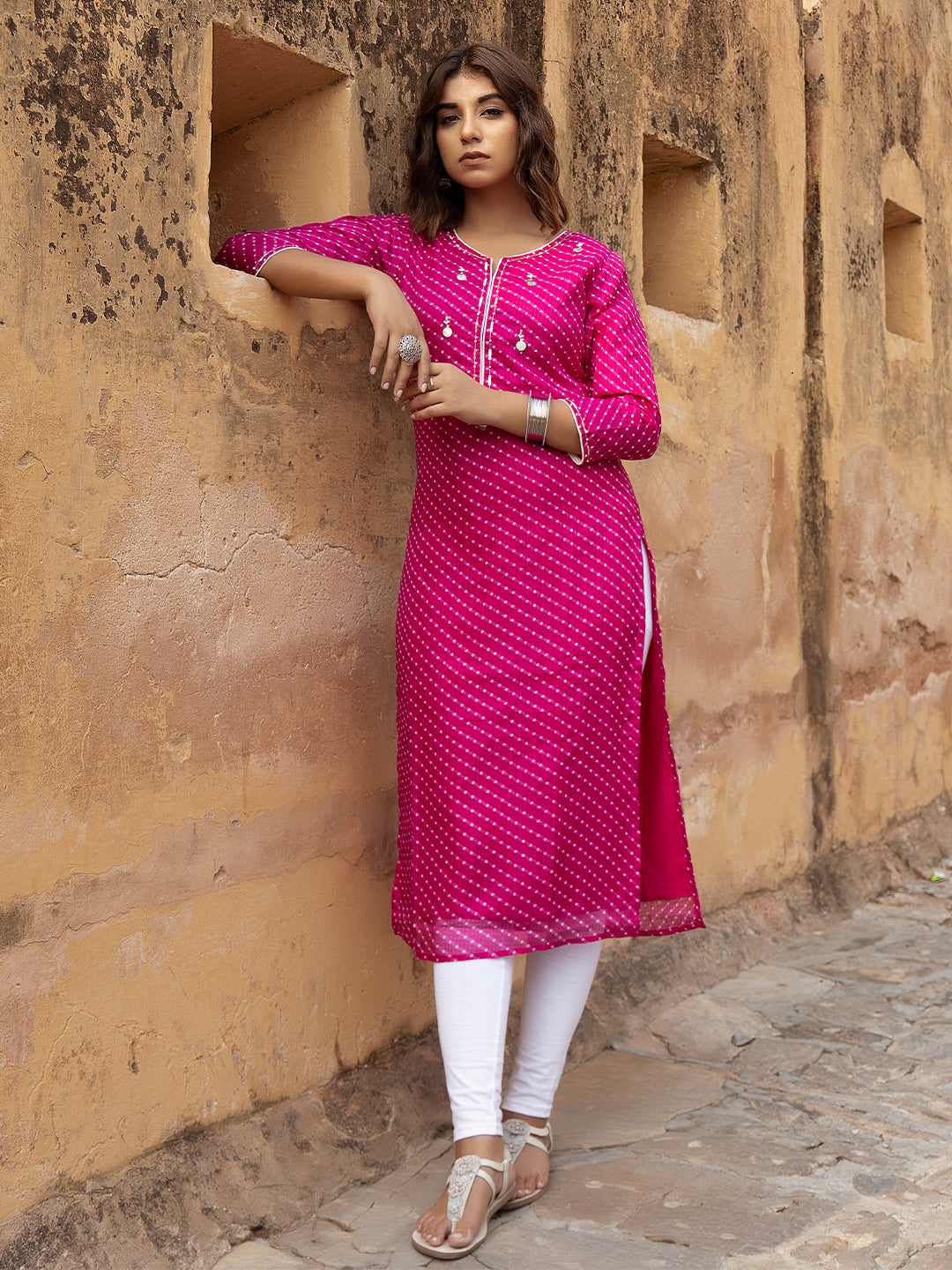 Pri Pink Leheriya Kurta