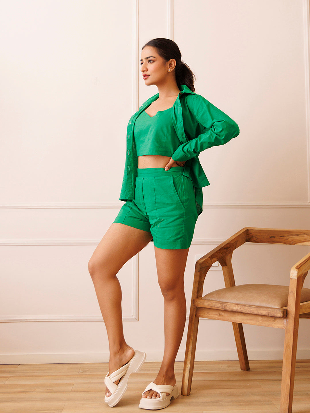 Cymbidium Orchid Green Cotton Co- Ord Set - By Ragavi - qivii