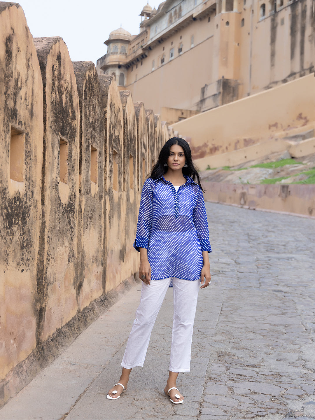 Monika Blue Leheriya Kurta Pants Set - By Ragavi - qivii