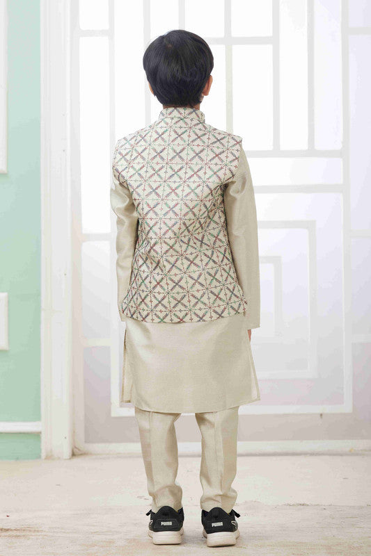 Boy's Pista Green Art Silk Embroidery Jacket Set