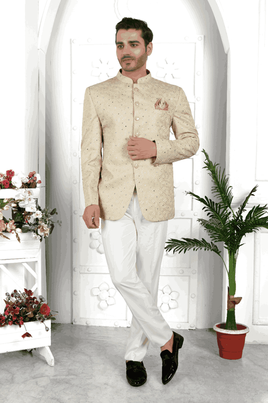 Men's Pista Green Art Silk Thread Work Jodhpuri Jacket