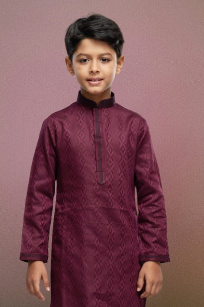 Boy's Maroon Art Silk Thread Work Kurta Set