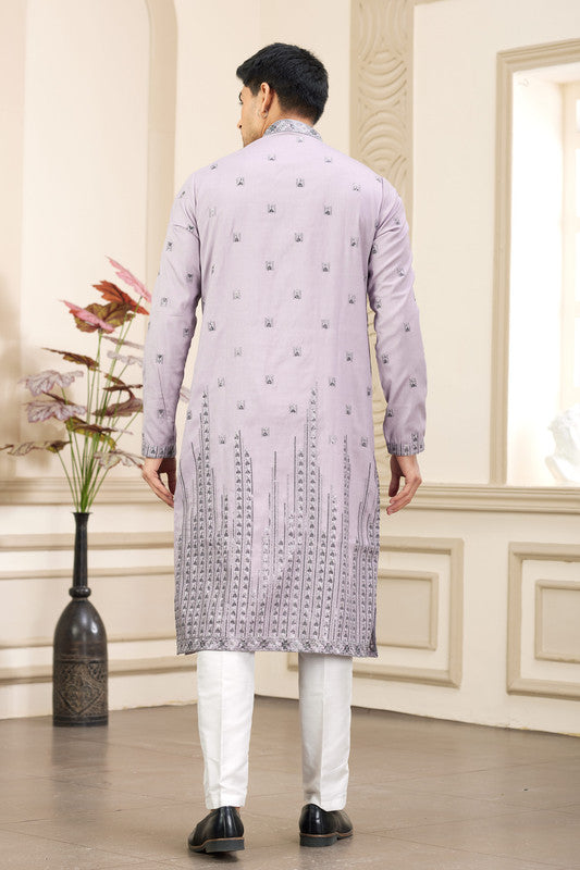 Men's Art Silk Thread Work Kurta Pajama In Purple Colour