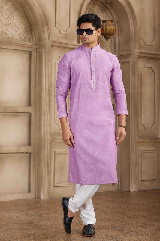 Men's Purple Brocade Art Silk Pintux Work Collar Neck Pajama Set