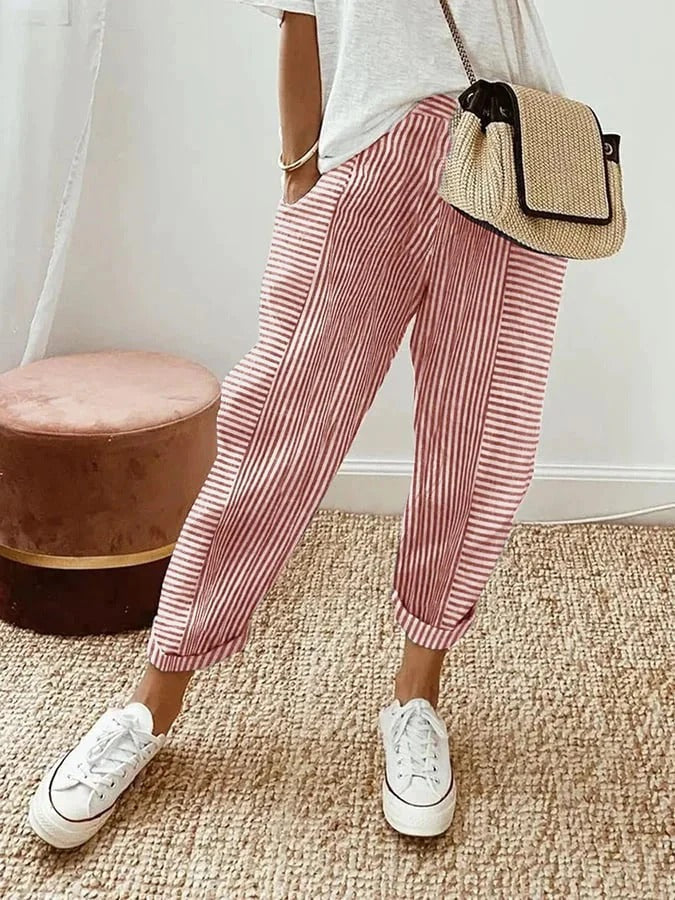 Amynelle | Striped Pants Loose Fit Cropped Summer Pants by Qivii