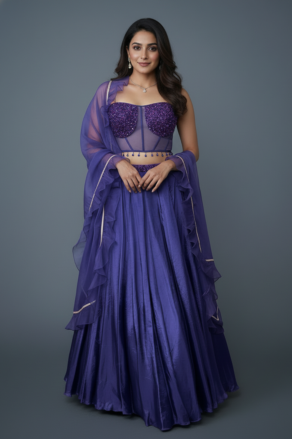 Royal Purple Lehenga with Corset Blouse & Dupatta