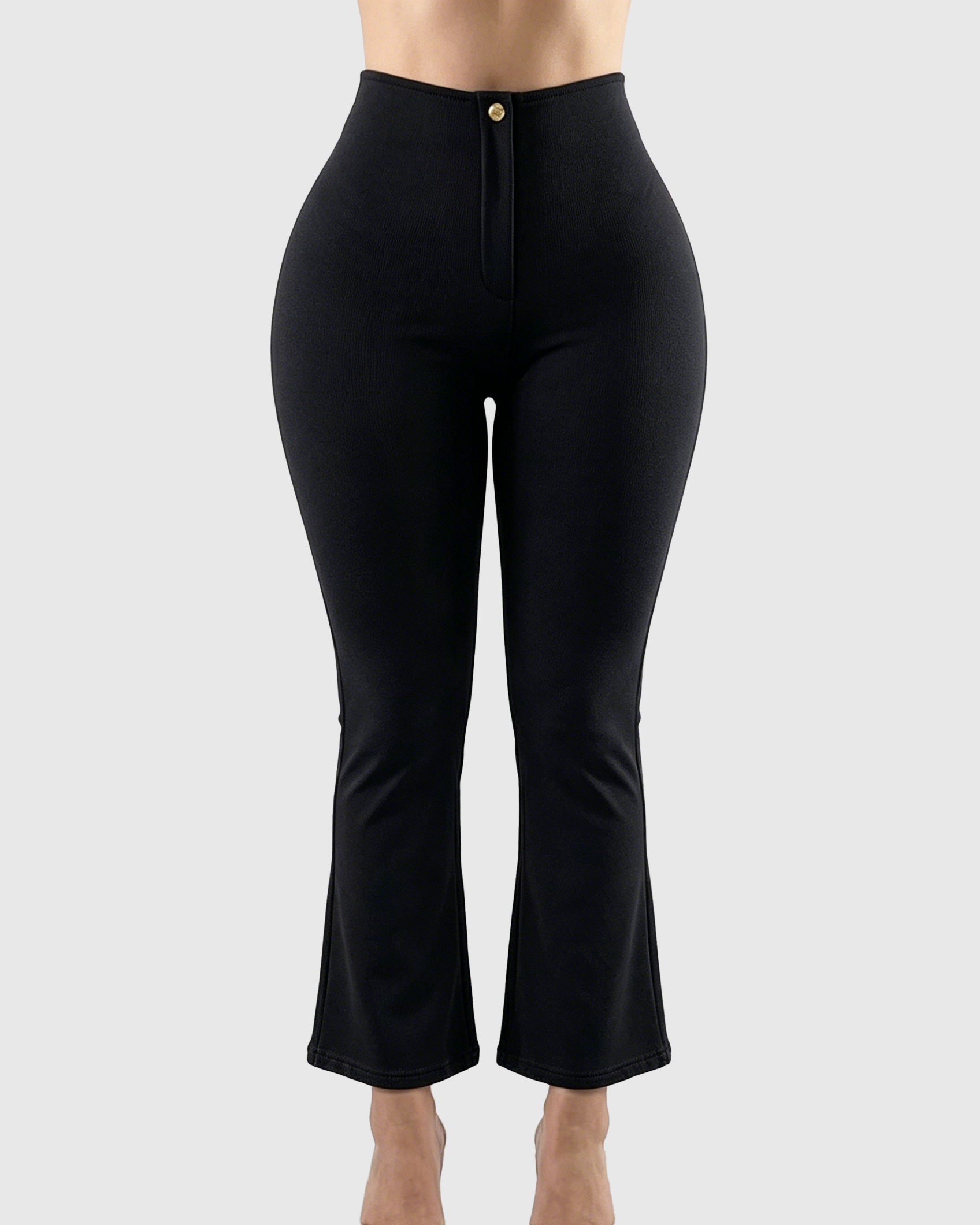 High Waist Butt Lifting Solid Black Slim Fit Flare Pants - By Qivii
