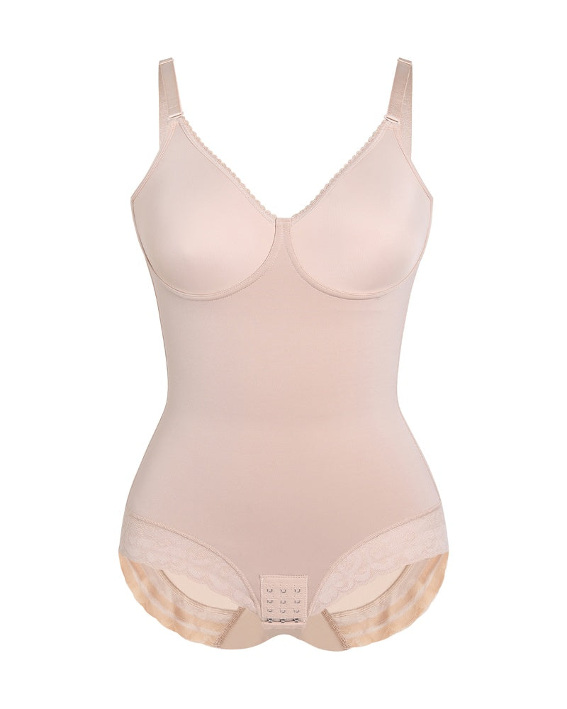 Shapshe® Lace Trimmed Built In Bra Tummy Tuck Shapewear Bodysuit
