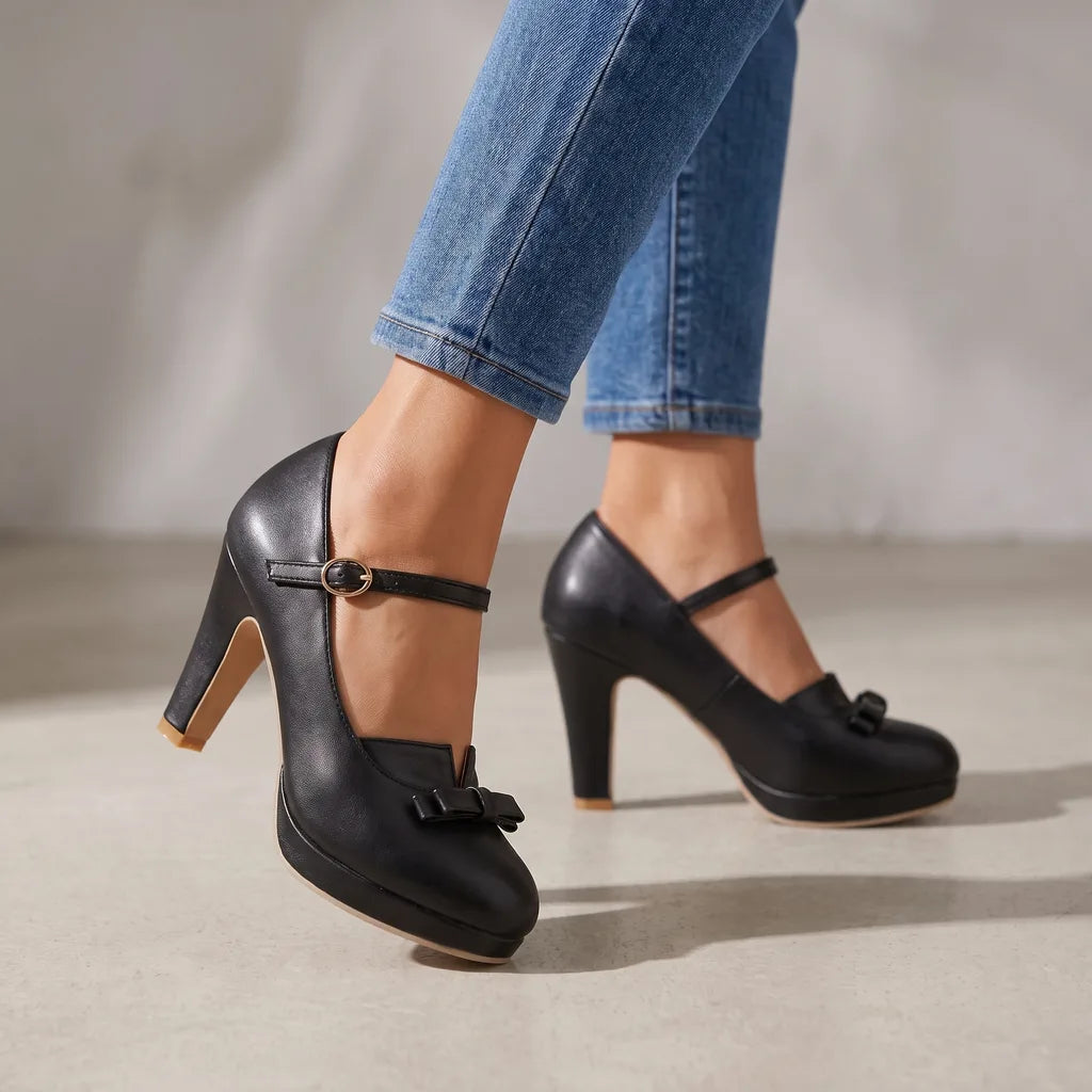 Black Ruby women's Mary Jane heels by Hudson Ridge, stylish black women's footwear with a classic strap and rounded toe.