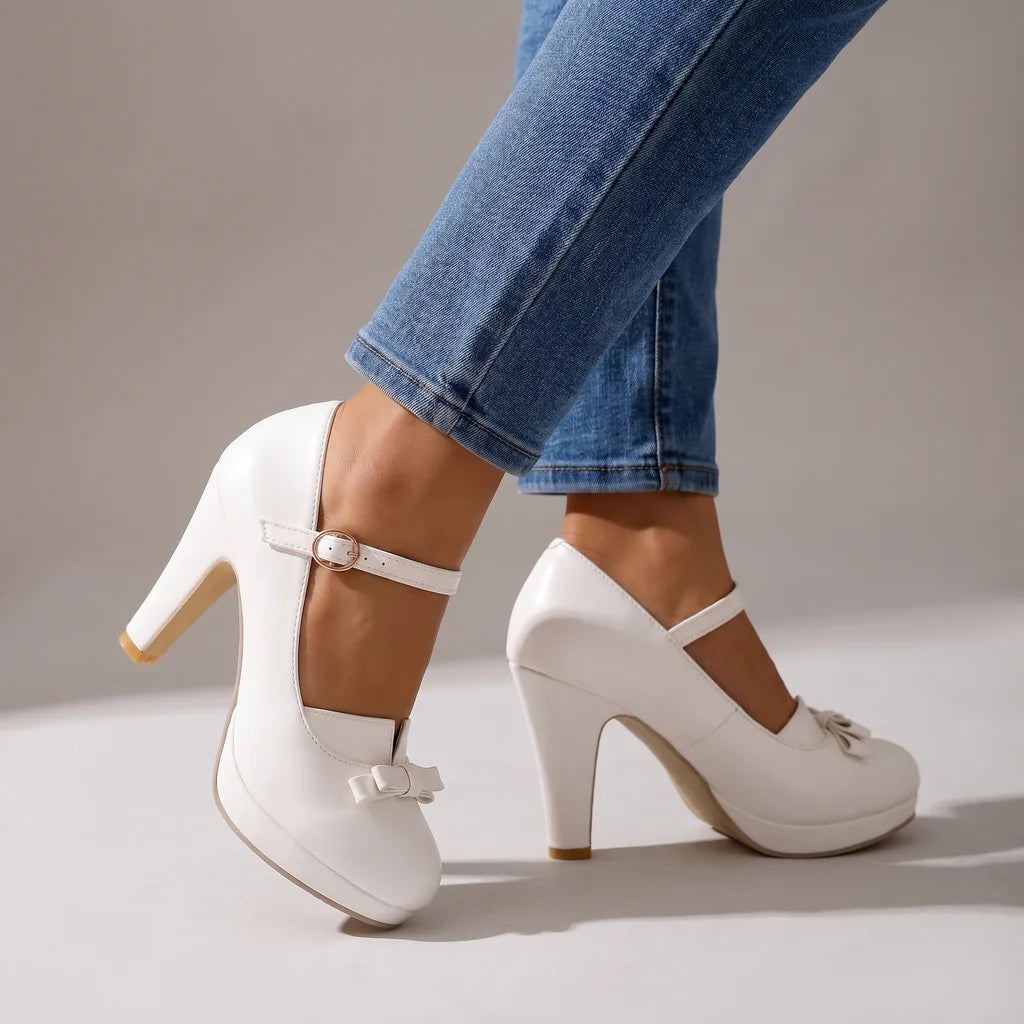 White Ruby women's Mary Jane heels by Hudson Ridge, stylish footwear with a classic strap design and comfortable heel.