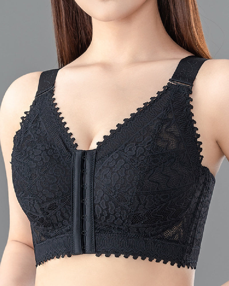 Anti-sagging Thin Minimizer Bras Full Cup Front Buckle Adjustable Wireless Lace Bra