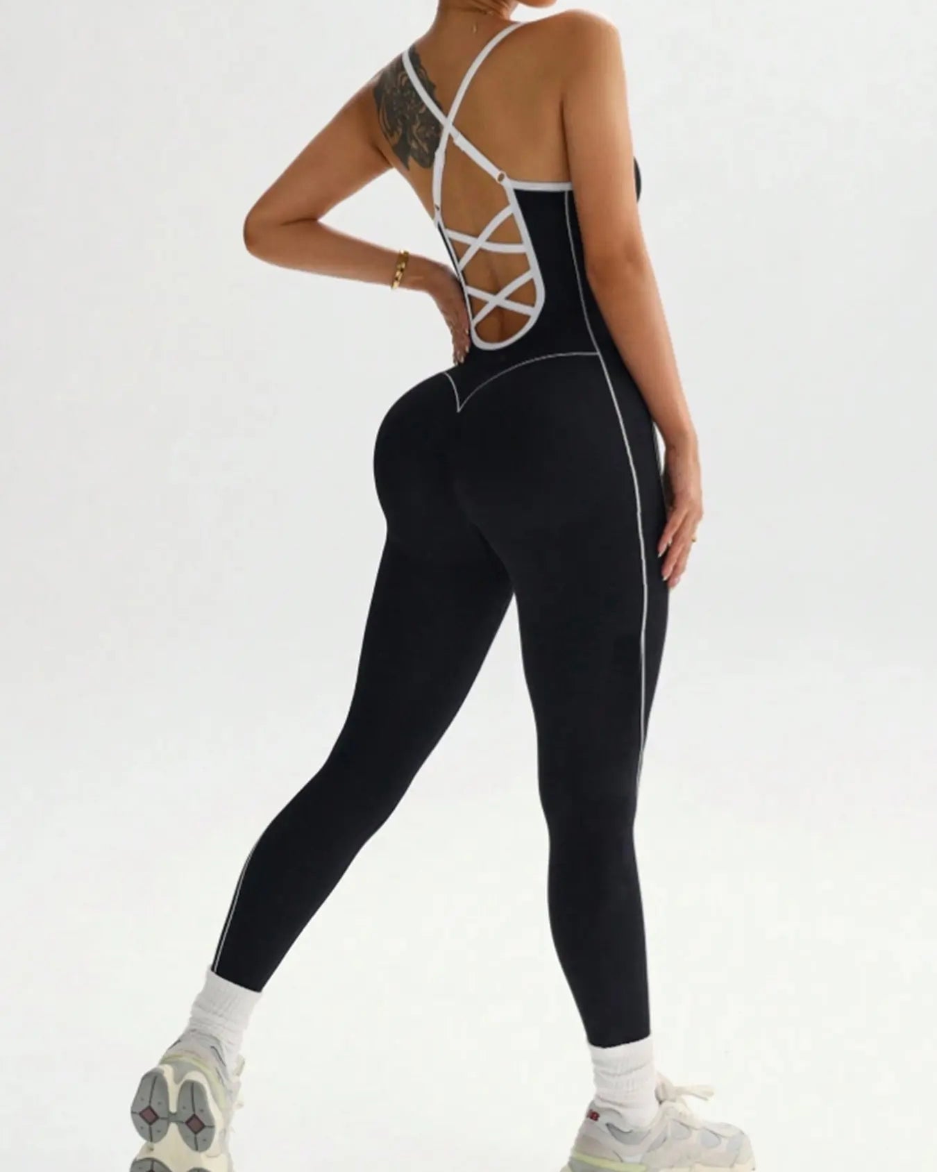 Seamless Skinny Crisscross Cutout Back Butt Lifting Full Length Jumpsuit - By Qivii
