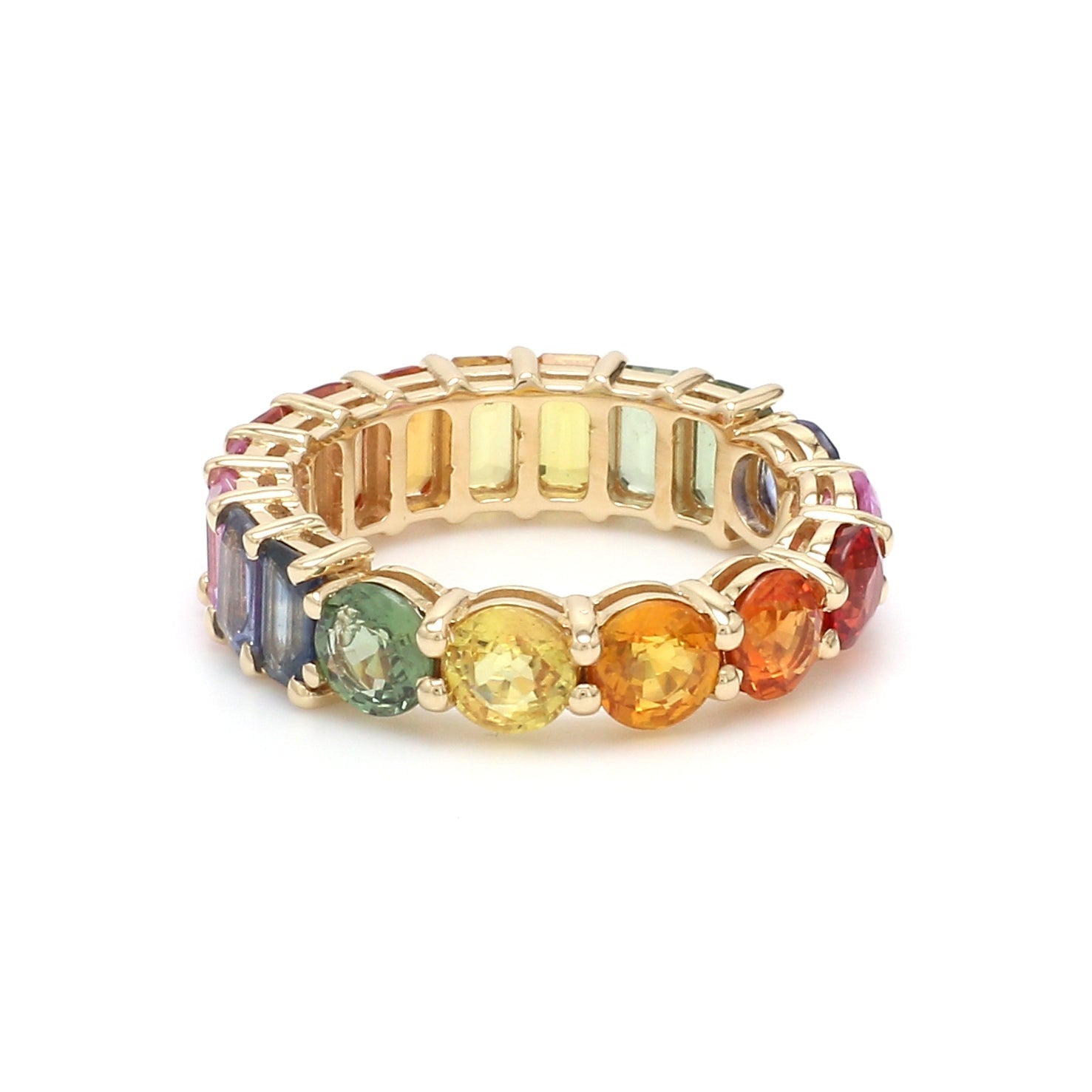 Rainbow Sapphire Half Emerald Cut and Half Round Ring - qivii