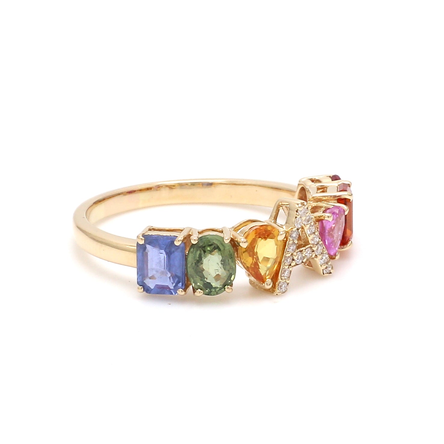 Rainbow Sapphire Initial Letter Ring - qivii