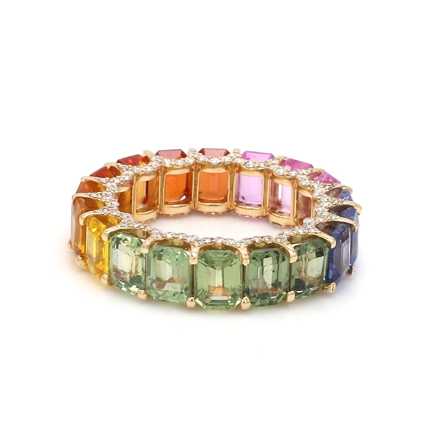 Rainbow Sapphire Emerald Cut Diamond Ring - qivii