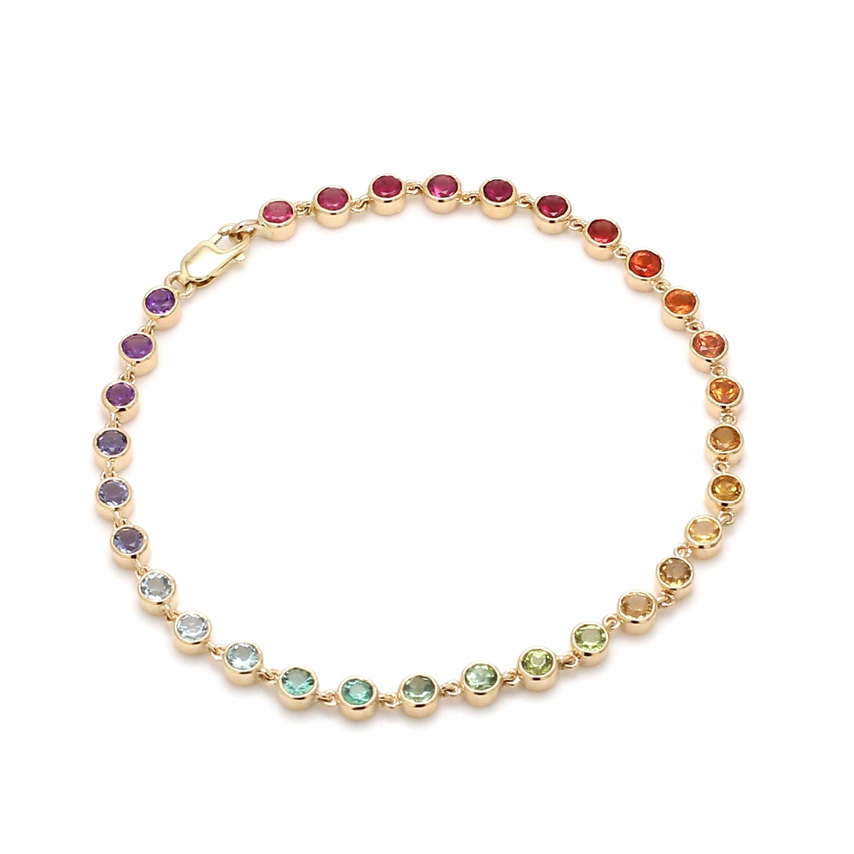 Rainbow Gemstone Round Link Chain Bracelet