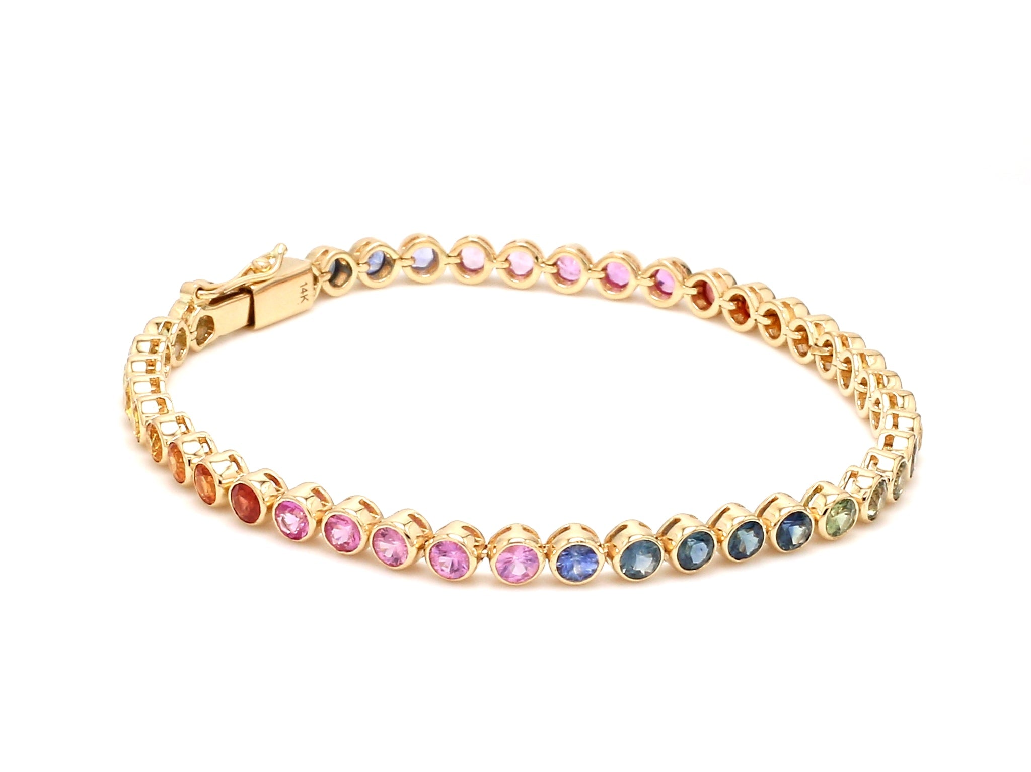 Rainbow Sapphire Round Bezel Set Bracelet