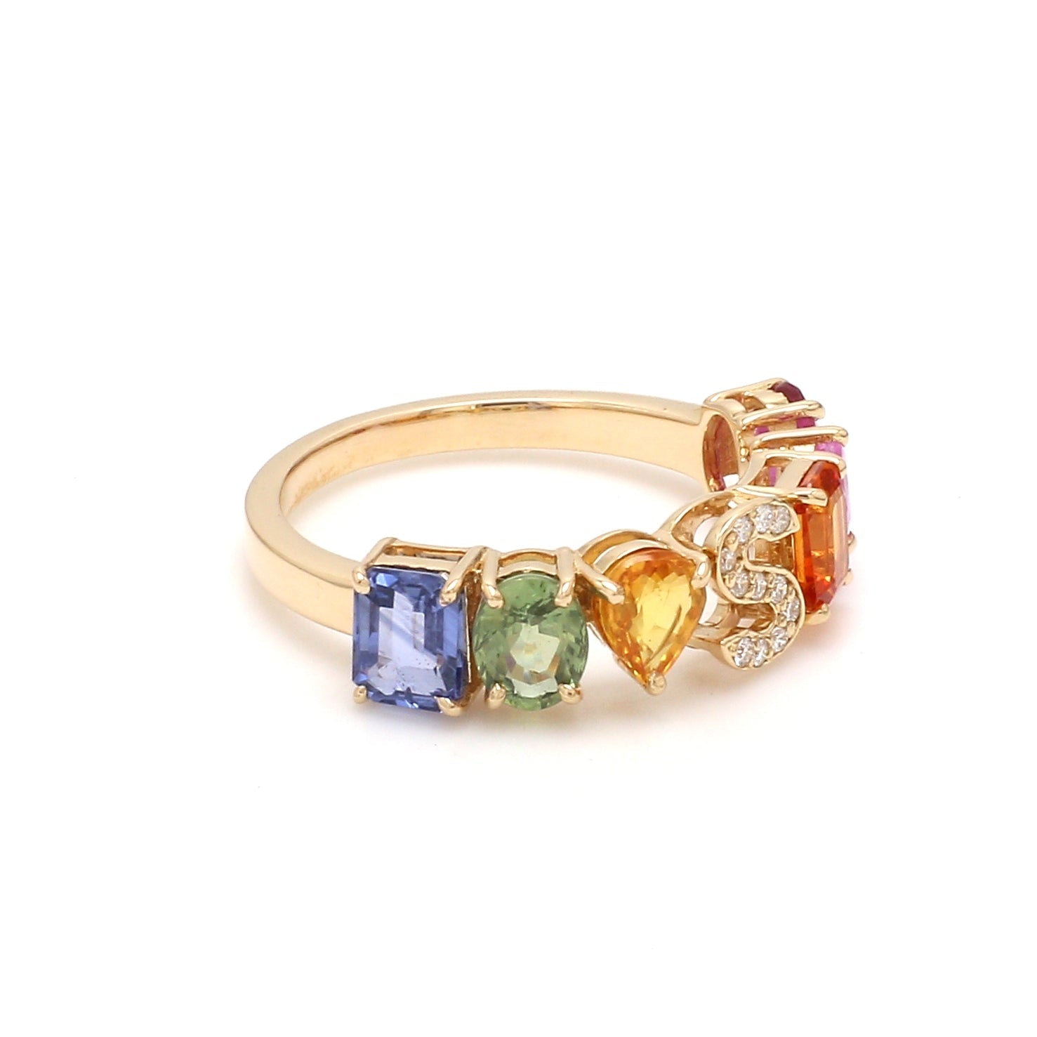 Rainbow Sapphire Initial Ring - qivii