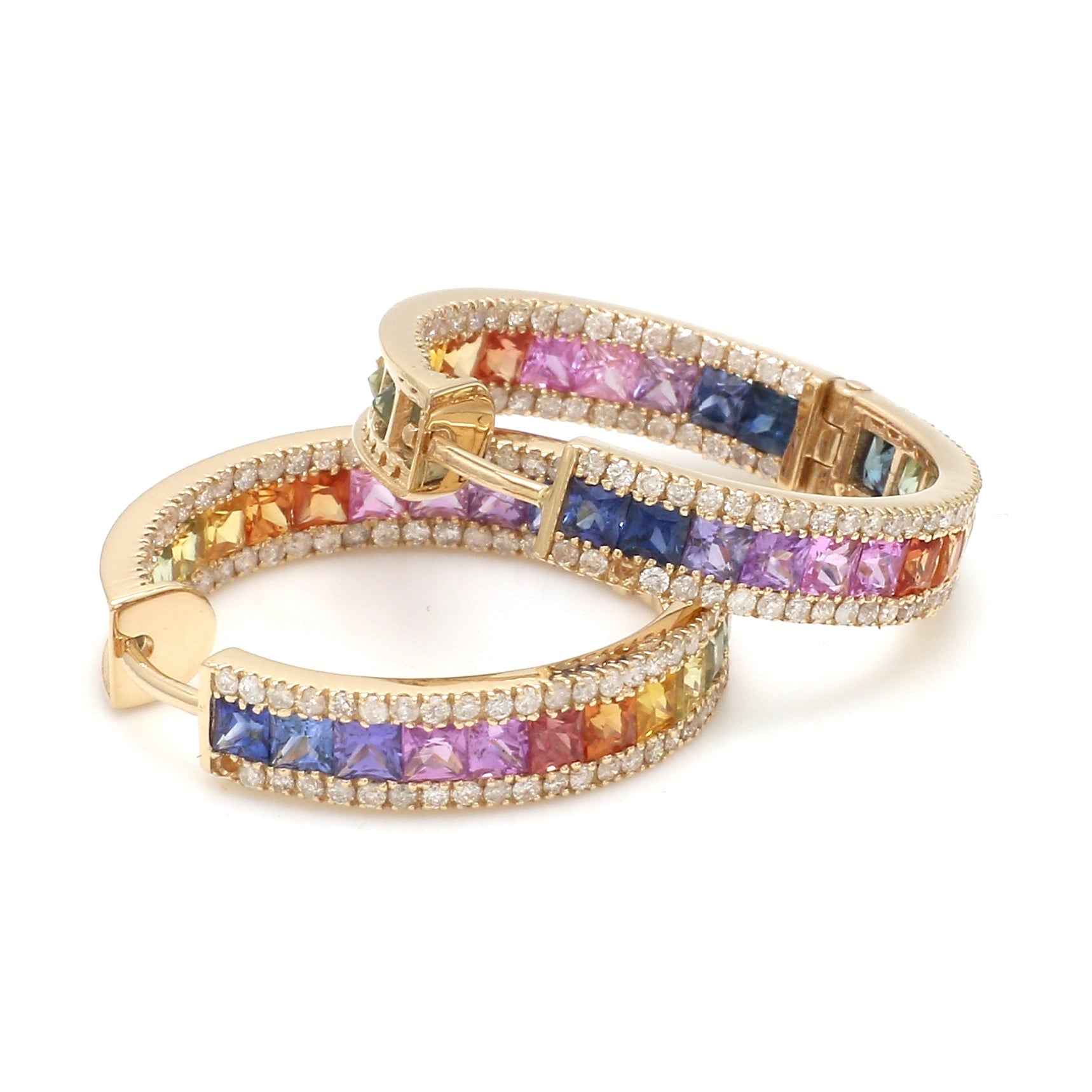Rainbow Sapphire Princess Cut Diamond Hoops - qivii