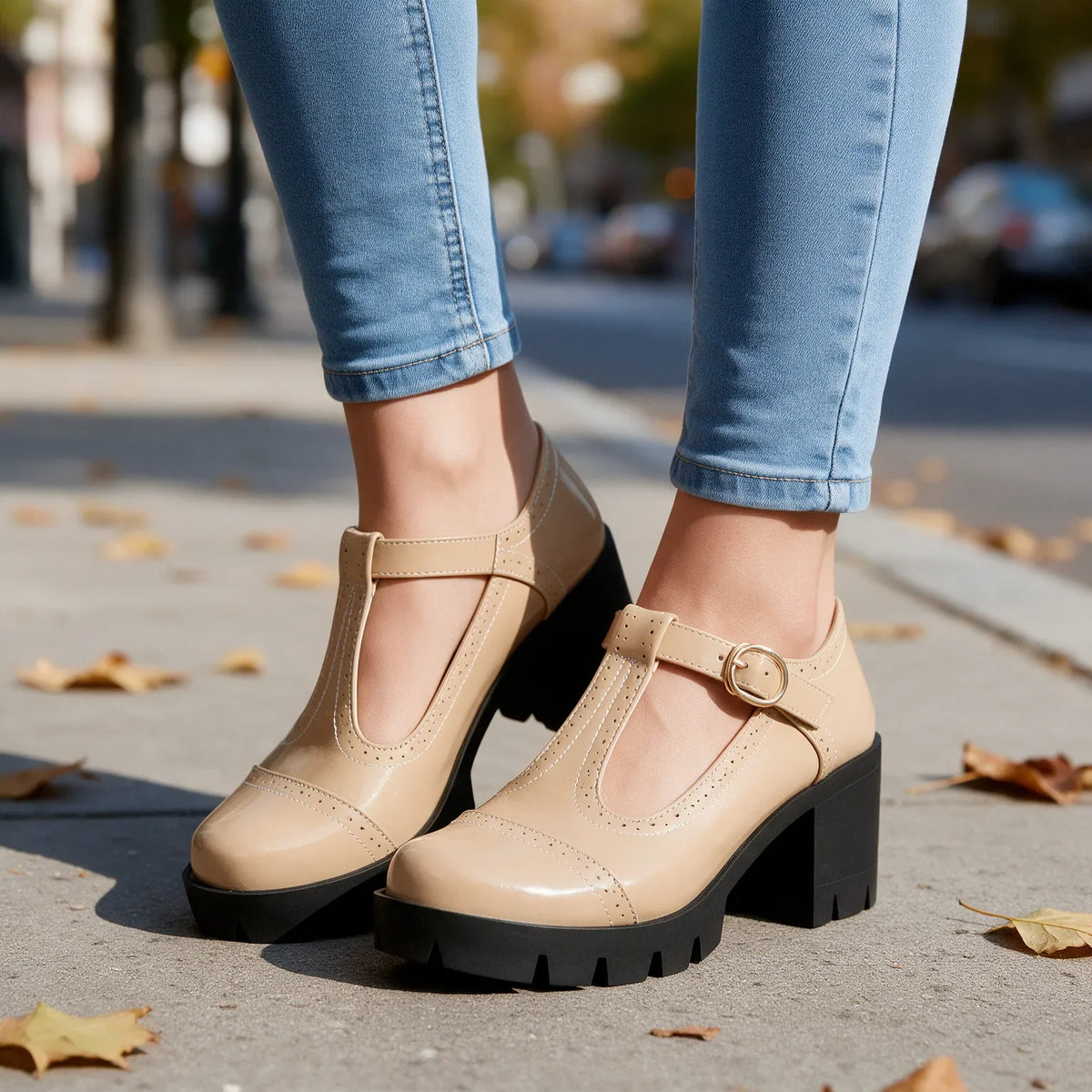 Sadie women's orthopedic Mary Jane heels by Qivii, stylish black footwear with supportive design and adjustable straps.