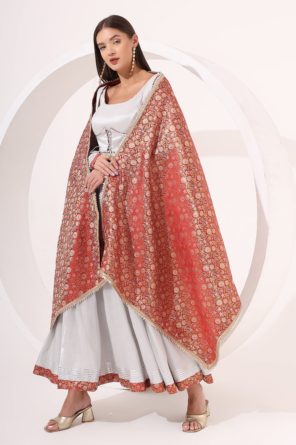 Silver Anarkali with Brocade Dupatta
