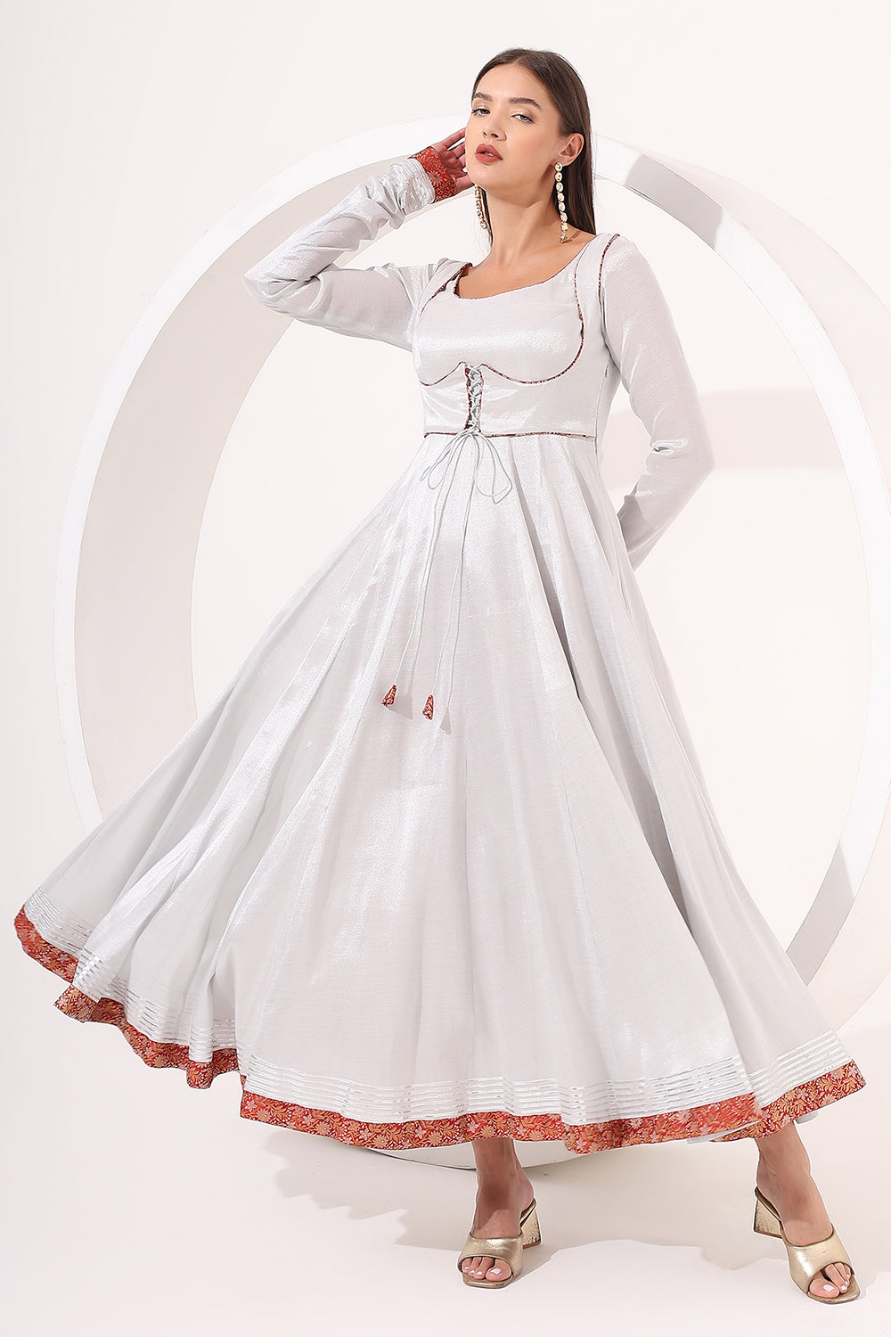 Silver Anarkali with Brocade Dupatta