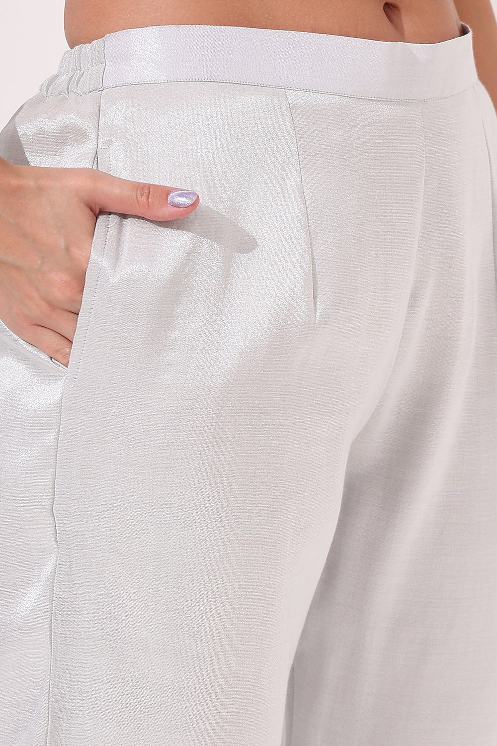 Silver Tissue Straight Kurta Set