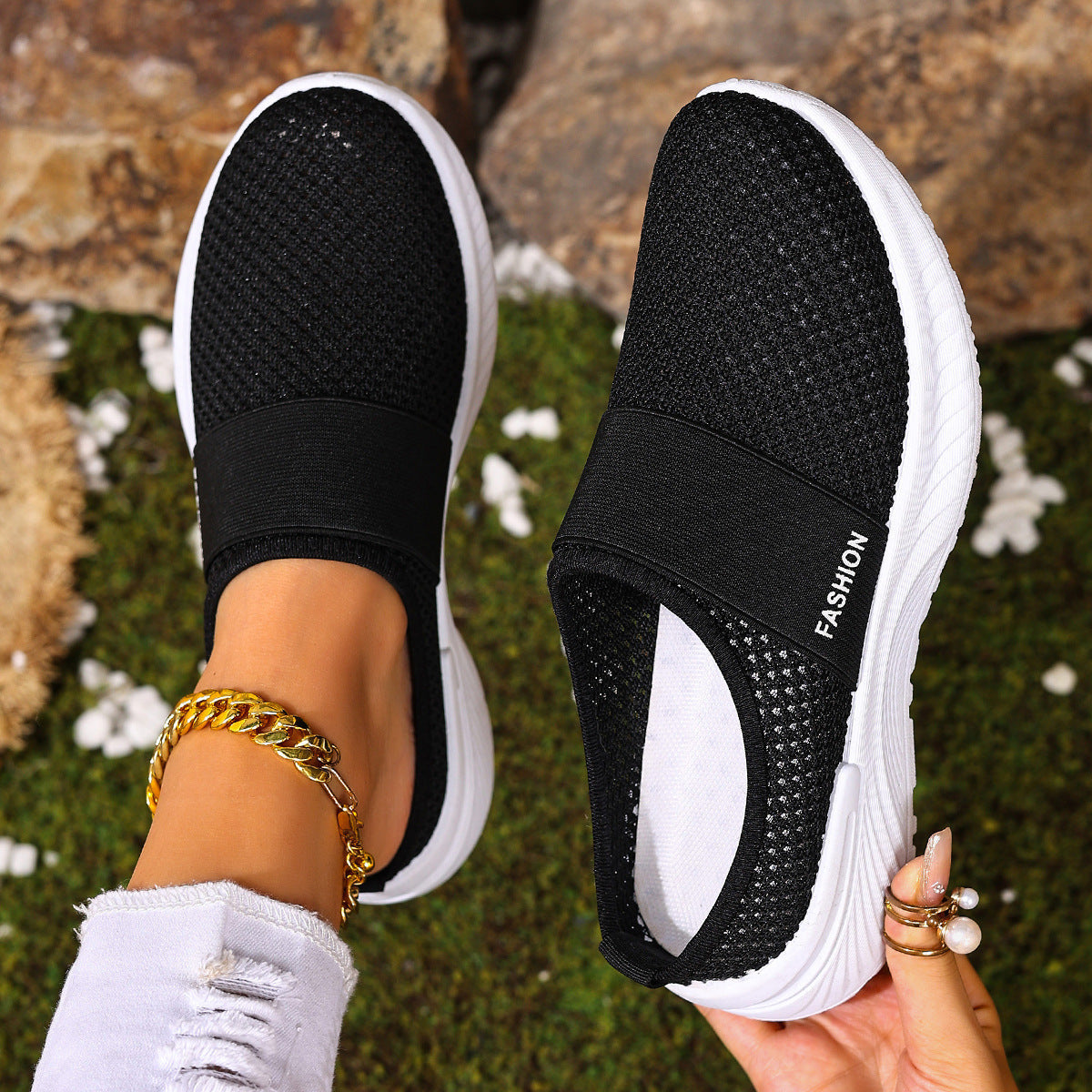 Women’s AirEase Knit Slip-On Mules – Breathable Mesh Casual Flats (US 5–10.5)