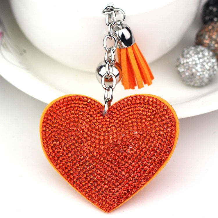 Ounamei Rhinestone Heart Keychain | Crystal Bling Tassel Bag Charm