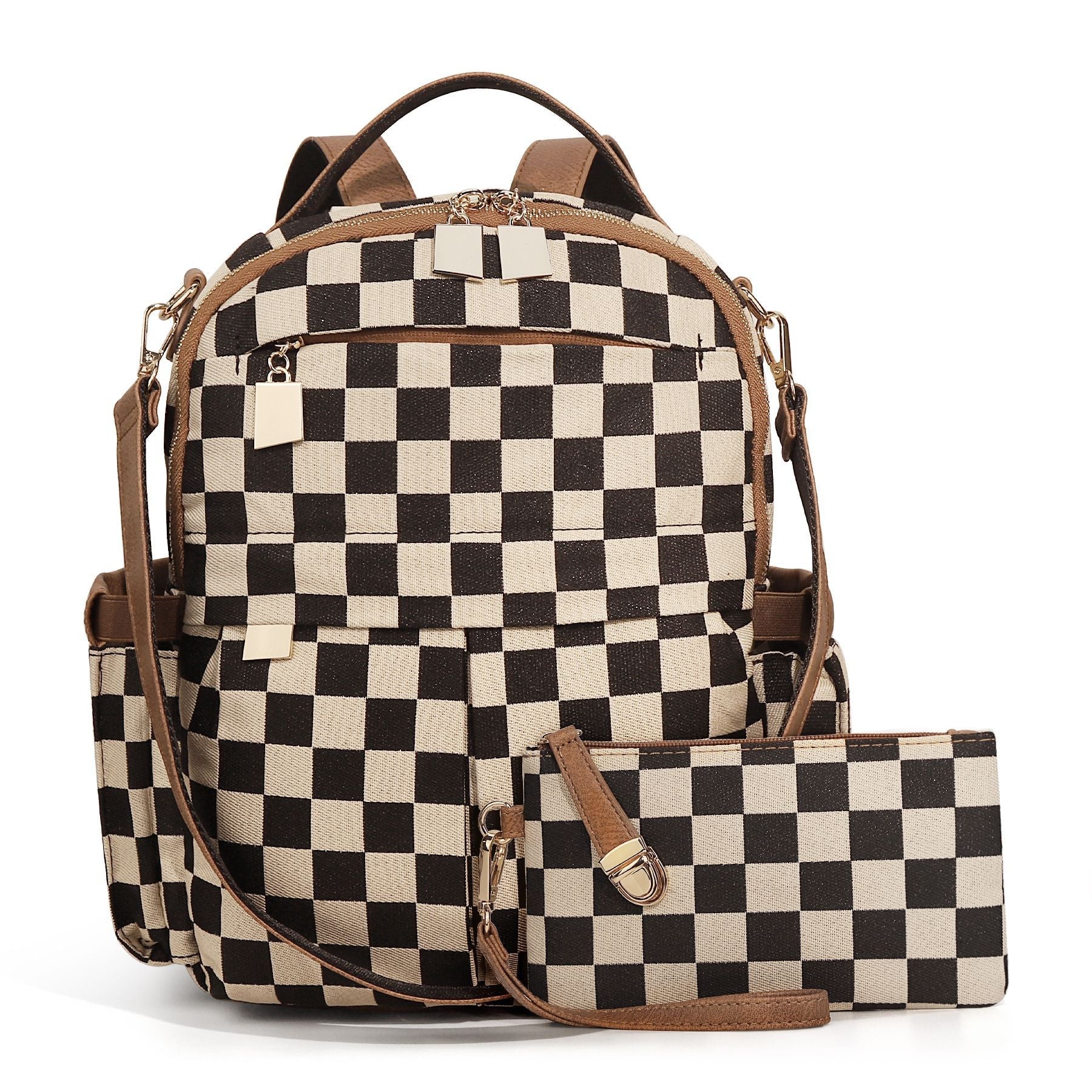 Ounamei Checkered Backpack Purse for Women | Anti-Theft Travel & Work Bag with Matching Pouch