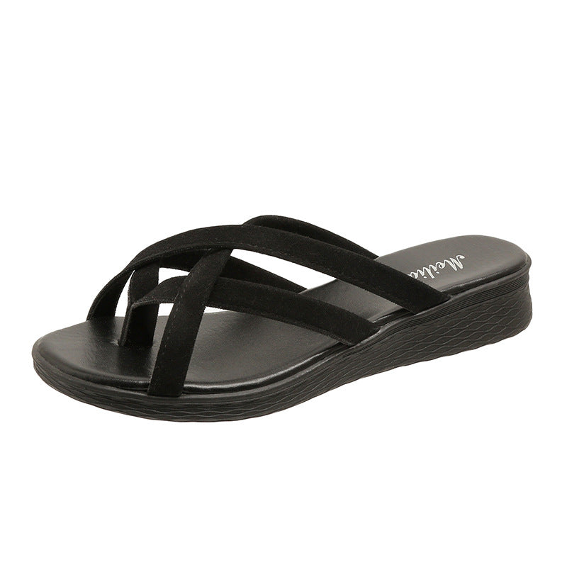 Women’s Vela Flat Toe-Ring Slides – Comfortable Slightly-Heeled Fashion Beach Sandals (US 5–10.5)