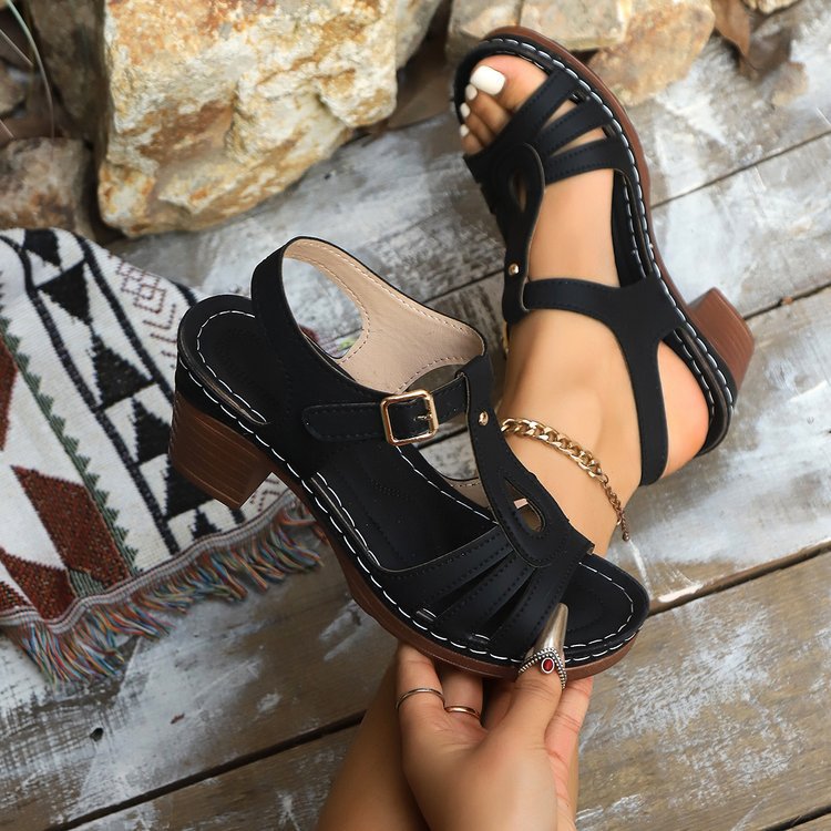 Women’s GraceStep Block Heel Sandals – Peep-Toe Buckle Summer Shoes (US 5–10.5)