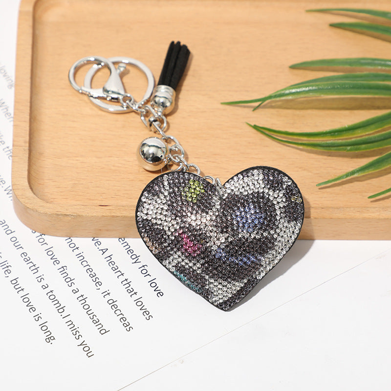 Ounamei Rhinestone Heart Keychain | Crystal Bling Tassel Bag Charm