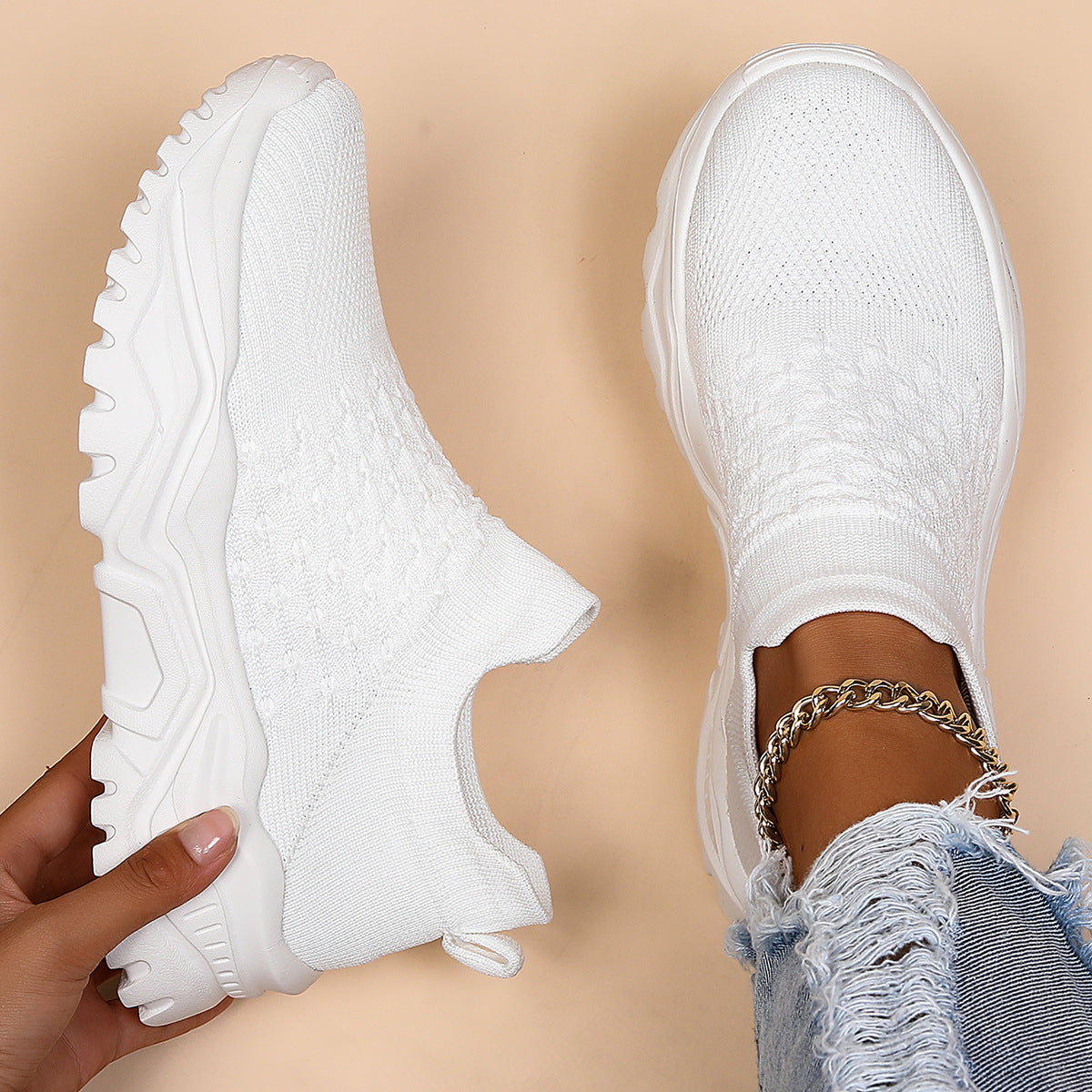 Women's Avielle Knit Slip-On Sneakers - Chunky Ridged Sole Walking Shoes (US 4-11)