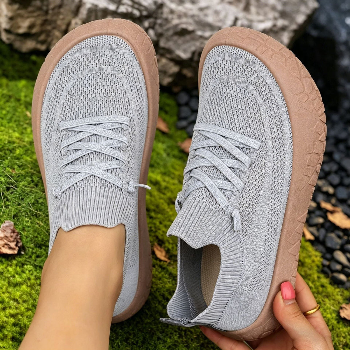 Women's Aria Knit Slip-On Walking Sneakers - Platform Gum Sole Comfort Shoes (US 5-10.5)