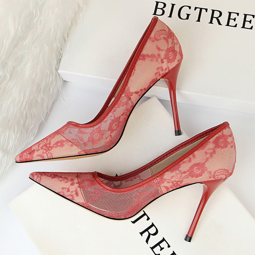 Women’s Valeria Lace Mesh Stiletto Pumps – Pointed-Toe Hollow Elegant Heels (US 3.5–10.5)