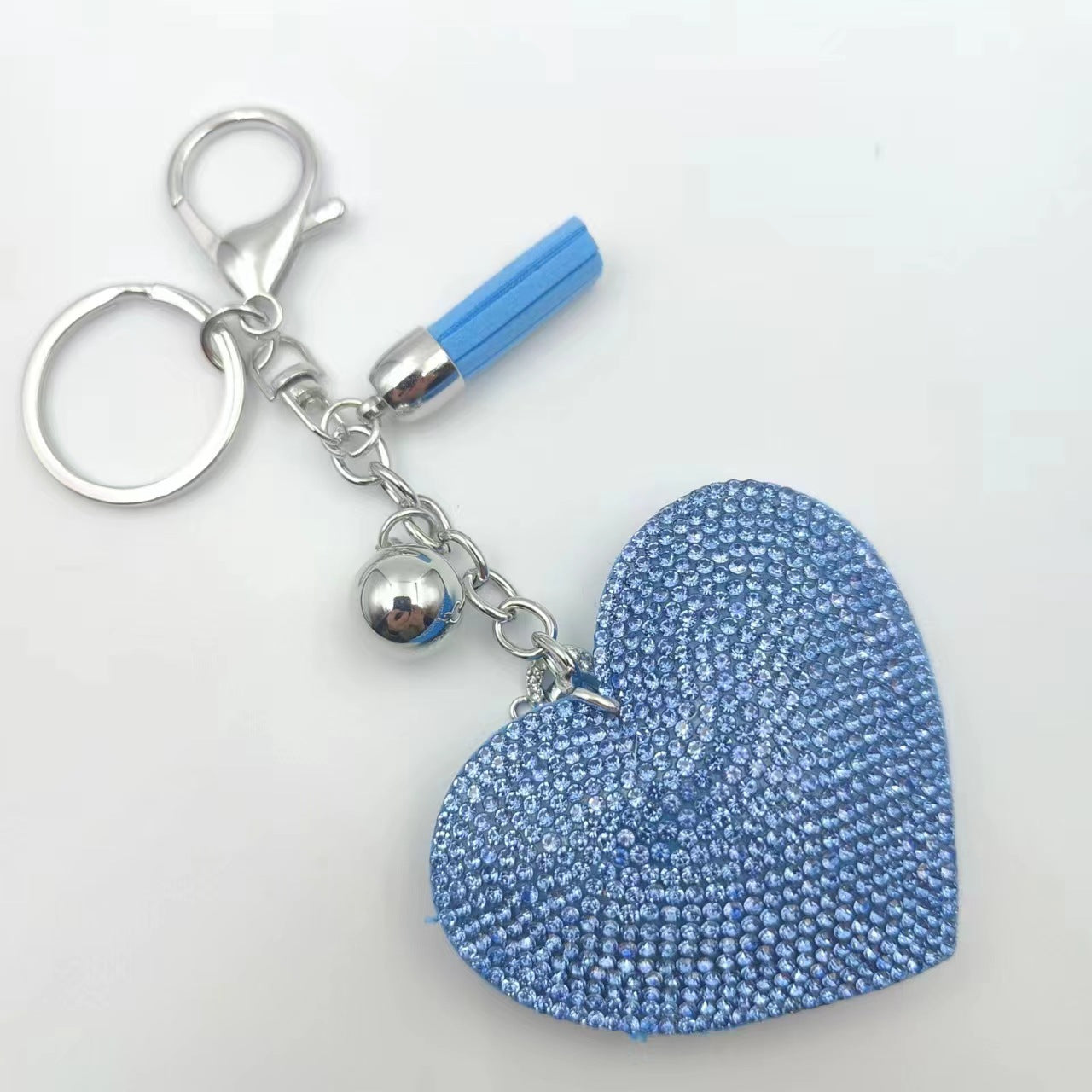 Ounamei Rhinestone Heart Keychain | Crystal Bling Tassel Bag Charm
