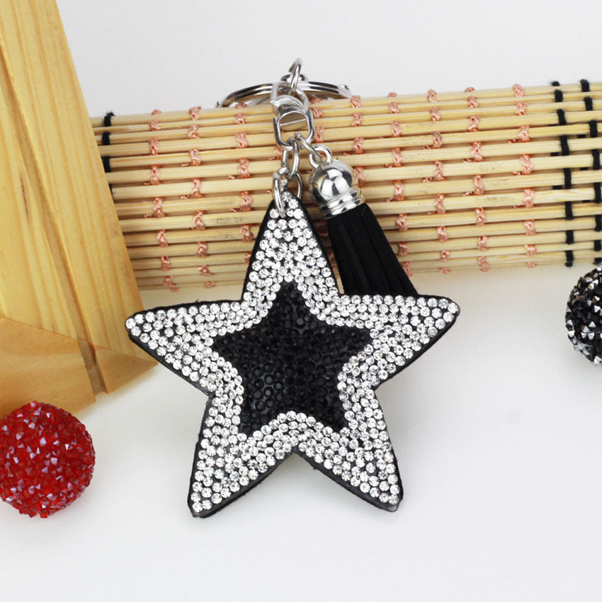Ounamei Colorblock Star Keychain | Glitter Crystal Tassel Bag Charm