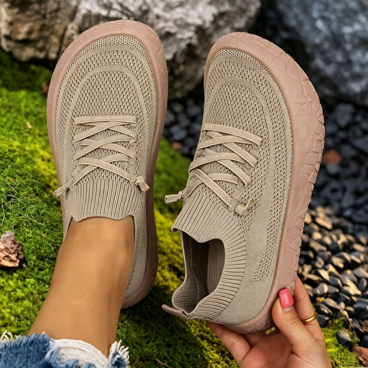 Women's Aria Knit Slip-On Walking Sneakers - Platform Gum Sole Comfort Shoes (US 5-10.5)