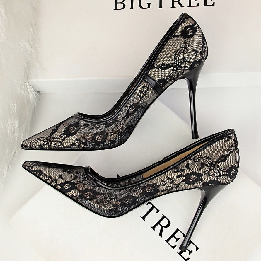 Women’s Valeria Lace Mesh Stiletto Pumps – Pointed-Toe Hollow Elegant Heels (US 3.5–10.5)