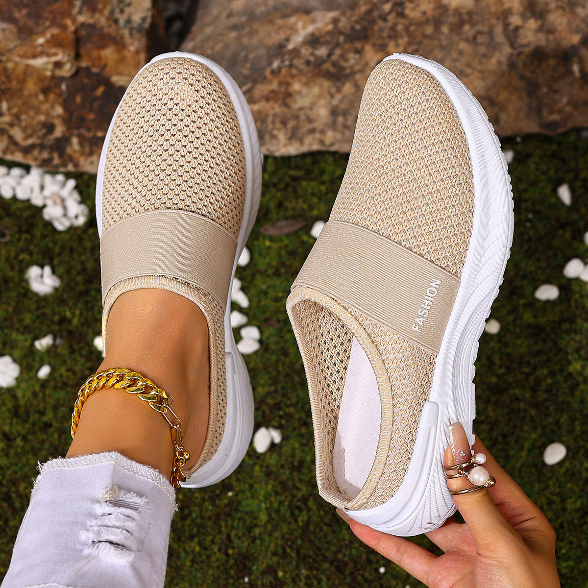 Women’s AirEase Knit Slip-On Mules – Breathable Mesh Casual Flats (US 5–10.5)