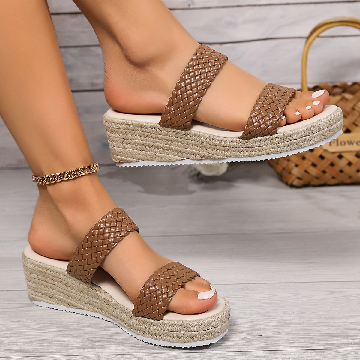 Women’s RetroWeave Wedge Slide Sandals – Braided Platform Summer Slippers (US 5–10)