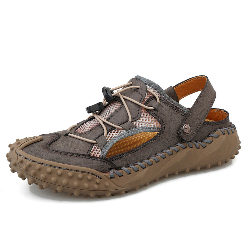 Coast Men’s Closed-Toe Breathable Sandals – Soft Leather & Mesh Adjustable Casual Beach Shoes (US7–12)