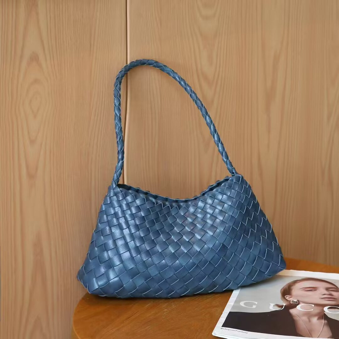 Women’s Genuine Leather Woven Heritage Tote – Handcrafted Vintage Shoulder & Underarm Bag, Minimalist Elegant Design