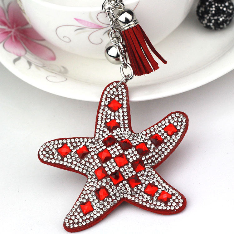Ounamei Rhinestone Starfish Keychain | Rhinestone Tassel Bag Charm