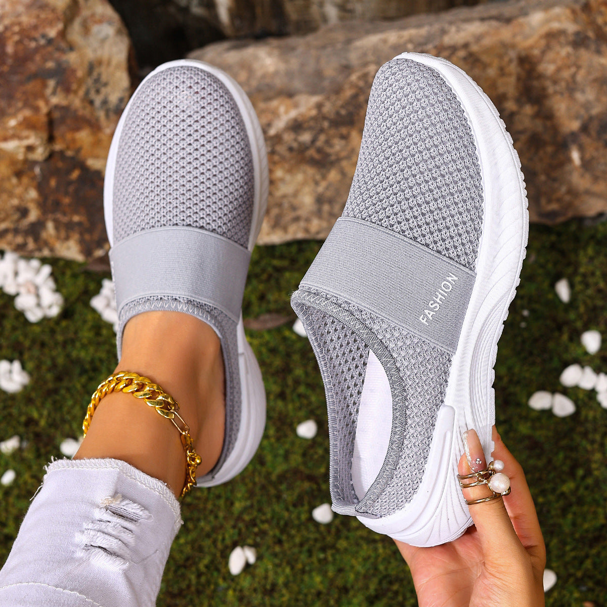 Women’s AirEase Knit Slip-On Mules – Breathable Mesh Casual Flats (US 5–10.5)