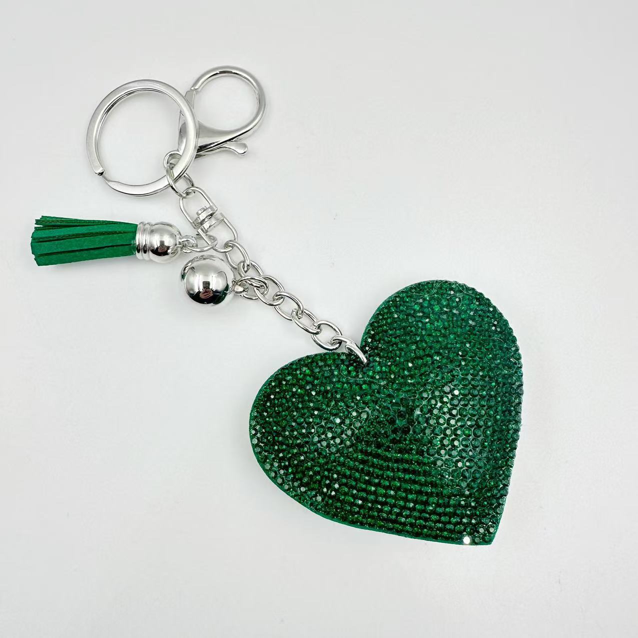 Ounamei Rhinestone Heart Keychain | Crystal Bling Tassel Bag Charm
