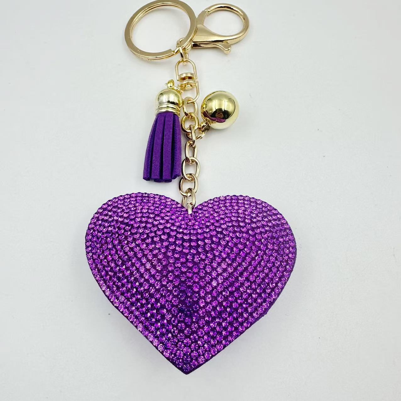 Ounamei Rhinestone Heart Keychain | Crystal Bling Tassel Bag Charm