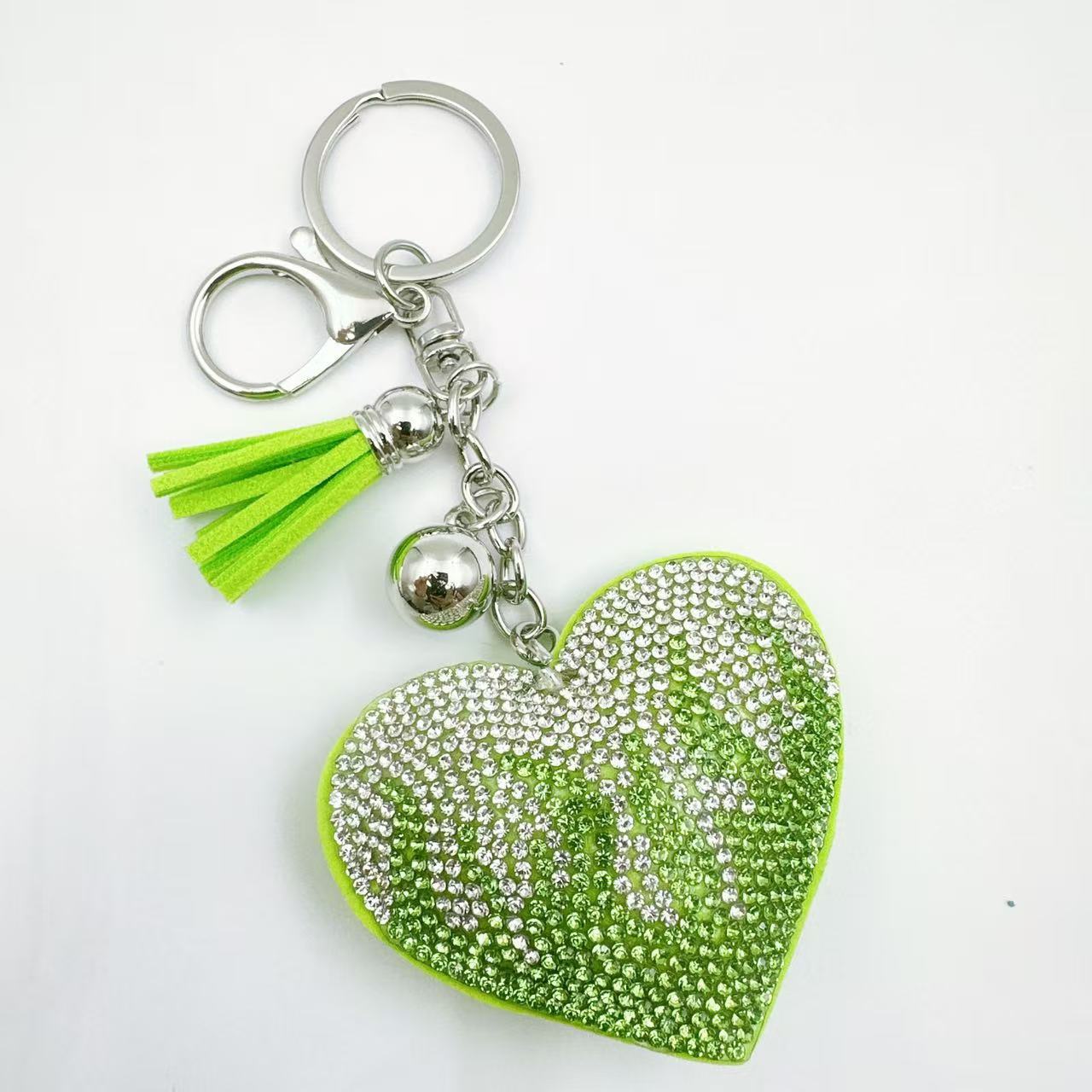 Ounamei Rhinestone Flaming Heart Keychain | Crystal Bling Tassel Bag Charm